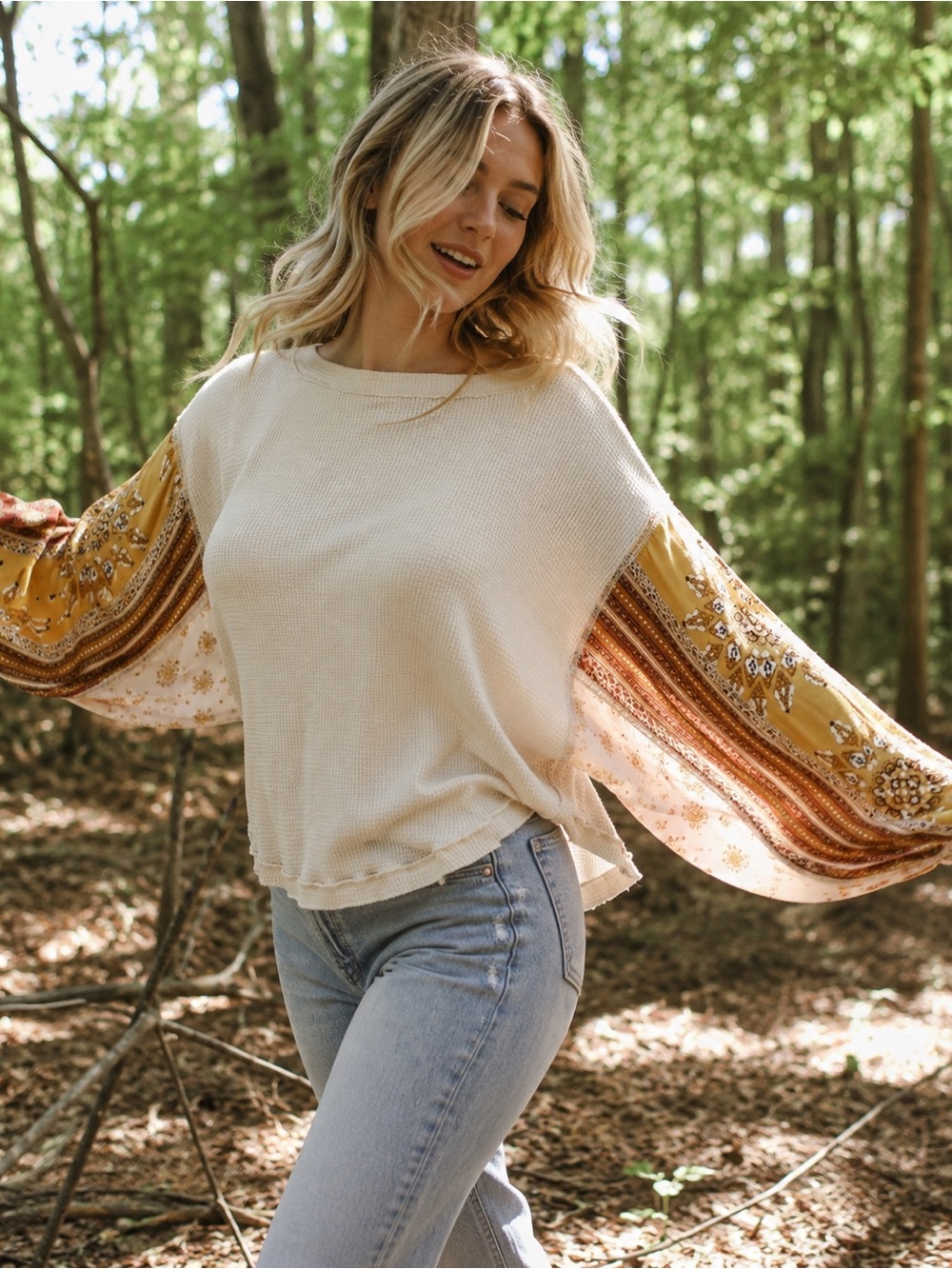 We The Free Balloon Sleeved Boho Top